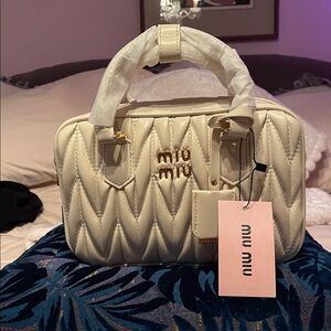 Miu Miu Ivory Quilted Satchel